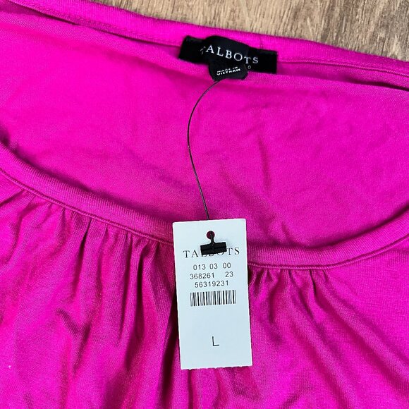NEW Talbots Pleated Sleeve Crewneck Top Magenta Pink Sz L - Picture 5 of 13